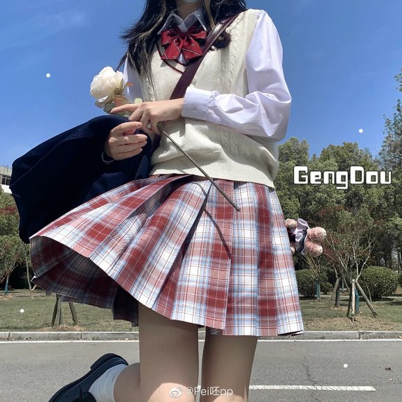 Cute Red Plaid Pleated Skirt JK Japanese School Uniform Kawaii Girl - Picture 4 of 7